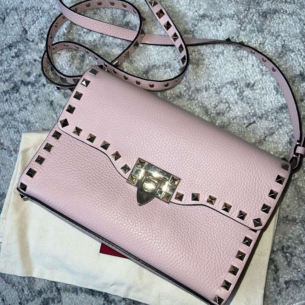 Valentino Rockstud small leather crossbody in poudre